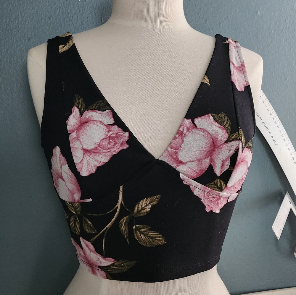 Dynamite Black Floral Camisole with Pink Roses